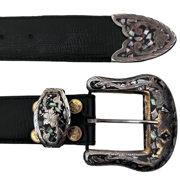 AL BERES Lizard emboss leather belt w Western buckle sz 26 main image 4